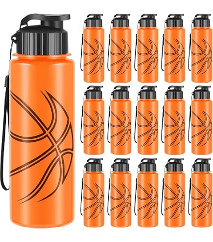 Nitial 12-Pack Basketball Water Bottles - 20 Oz Reusable Squeeze Bottles For Sports, Gym & Parties
