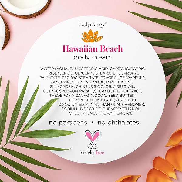 BODYCOLOGY SHEA BUTTER BODY CREAM, HAWAIIAN BEACH, 8 OZ