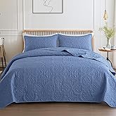 Whale Flotilla Soft Queen Quilt Bedding Set for All Seasons, Vintage Damask Ultrasonic Full Size Quilts Set, Lightweight Reve