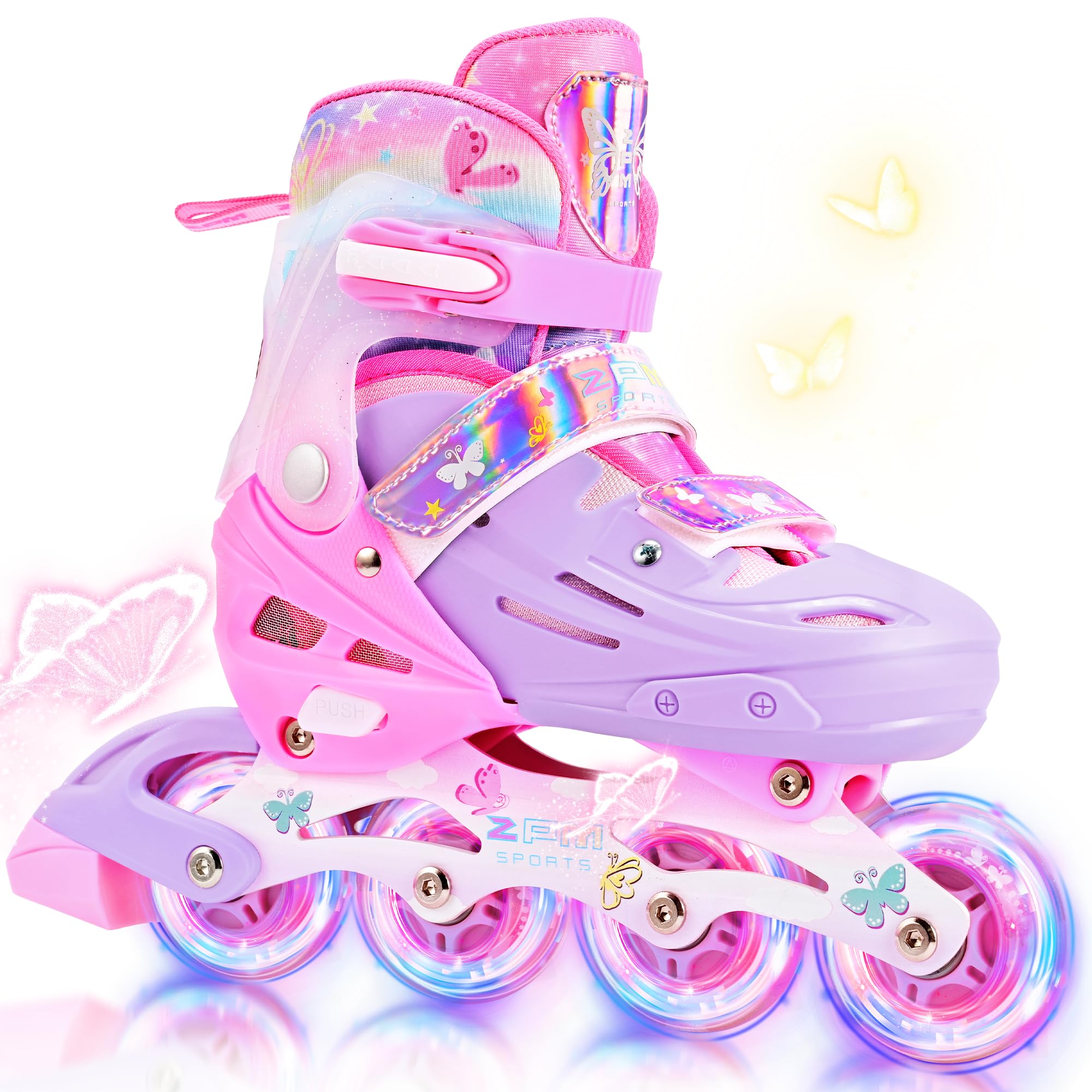 Photo 1 of ***MISSING PARTS***
2PM SPORTS Kids Inline Skates Girls Ages 5-8 8-12 4-6 6-12 10-14 with Light Up Wheels, Adjustable Kids Blades Roller Skates for Girls Beginner Youth Outdoor Size 11C 1 2 3 4 5 6 7 8 Pink Butterfly SIZE MED