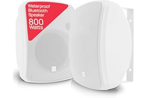 Pyle Outdoor Bluetooth Wireless Speaker System-2-way Active/Passive Pair - 6.5in, 800Watt Peak Power,Weatherproof,Wall/Ceiling Mounted Speakers w/ Metal Grill, Universal Mount, Indoor/Outdoor-White