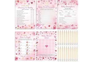 Yinder 145 Pcs Baby Shower Games Activities Cards with 20 Pencils Includes Baby Bingo Description and Wishes Guess Who Price is Right Word Scramble Game(Valentine's Day Little Sweetheart)