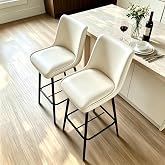 VATROS Counter Height Bar Stools Set of 2, FSC Certified Upholstered Faux Leather Barstools with Back, Metal Base, 27" Seat Height, Modern Upholstered Counter Stools for Kitchen Island,(Beige