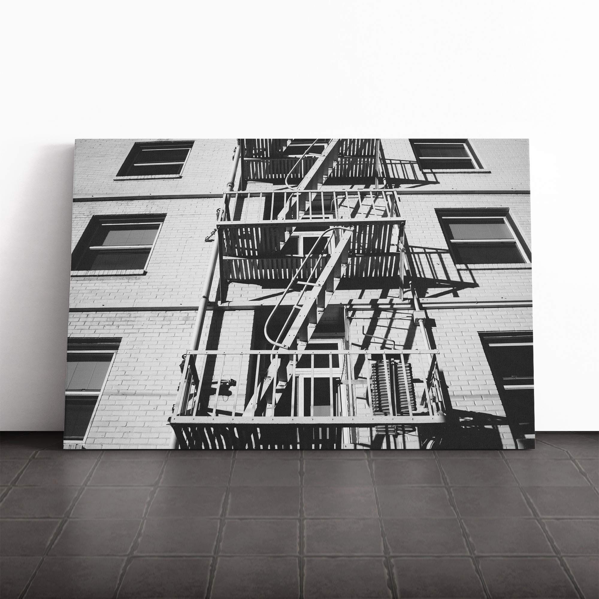 Architecture Building Stairway Canvas Print | Gallery Wrapped 30mm Frame Wall Art | 20x14 inches | Ready to Hang | Modern Cityscape Picture | Living Room Bedroom Lounge Office