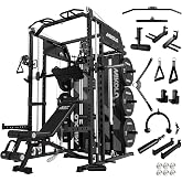 Mikolo Smith Machine with Weight Stack, Power Cage Home Gym System with LAT Pulldown &amp; Cable Crossover, Multi-Functional Trainer with Dual Pulley System, Includes 10+ Free Attachments