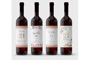 INSCAPE CREATIONS Set of 4 Wine Labels, 21st Birthday Gift, for Friend Stickers, Finally legal, Fabulous, Wine Bottle Labels, Alternative to birthday card A21BD-4-PINK1