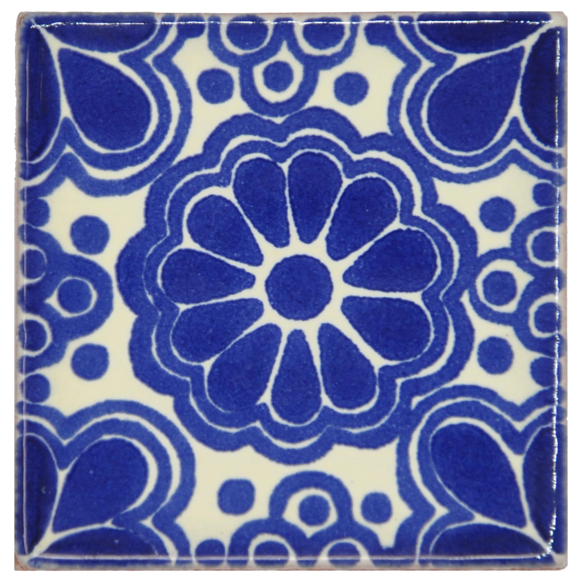 Tumia LAC Handmade Mexican Talavera Tile - Authentic Style Eldora Ceramic Tiles for Crafts, Backsplashes and Home Improvement - 10 Pack