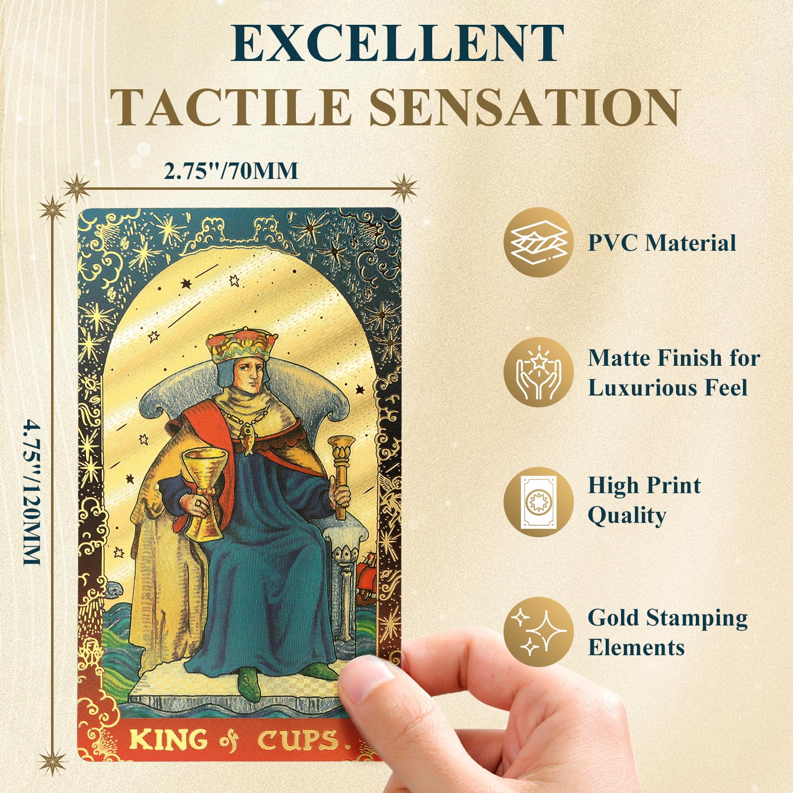 KIINO 78 Gold Foil Tarot Deck with Gift Box,Original Design Rider Waite Tarot Cards with Guide Book,for Beginners Durable Waterproof Wrinkle Resistant