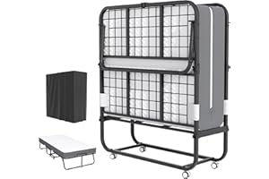 Superday Folding Bed with Mattress, 75" x 38" Folded Bed, Roll Away Beds with 5" Memory Foam Mattresses for Adults, Foldable Twin Beds for Guest Room, Small Apartment, Space-Saving Sturdy Metal Frame