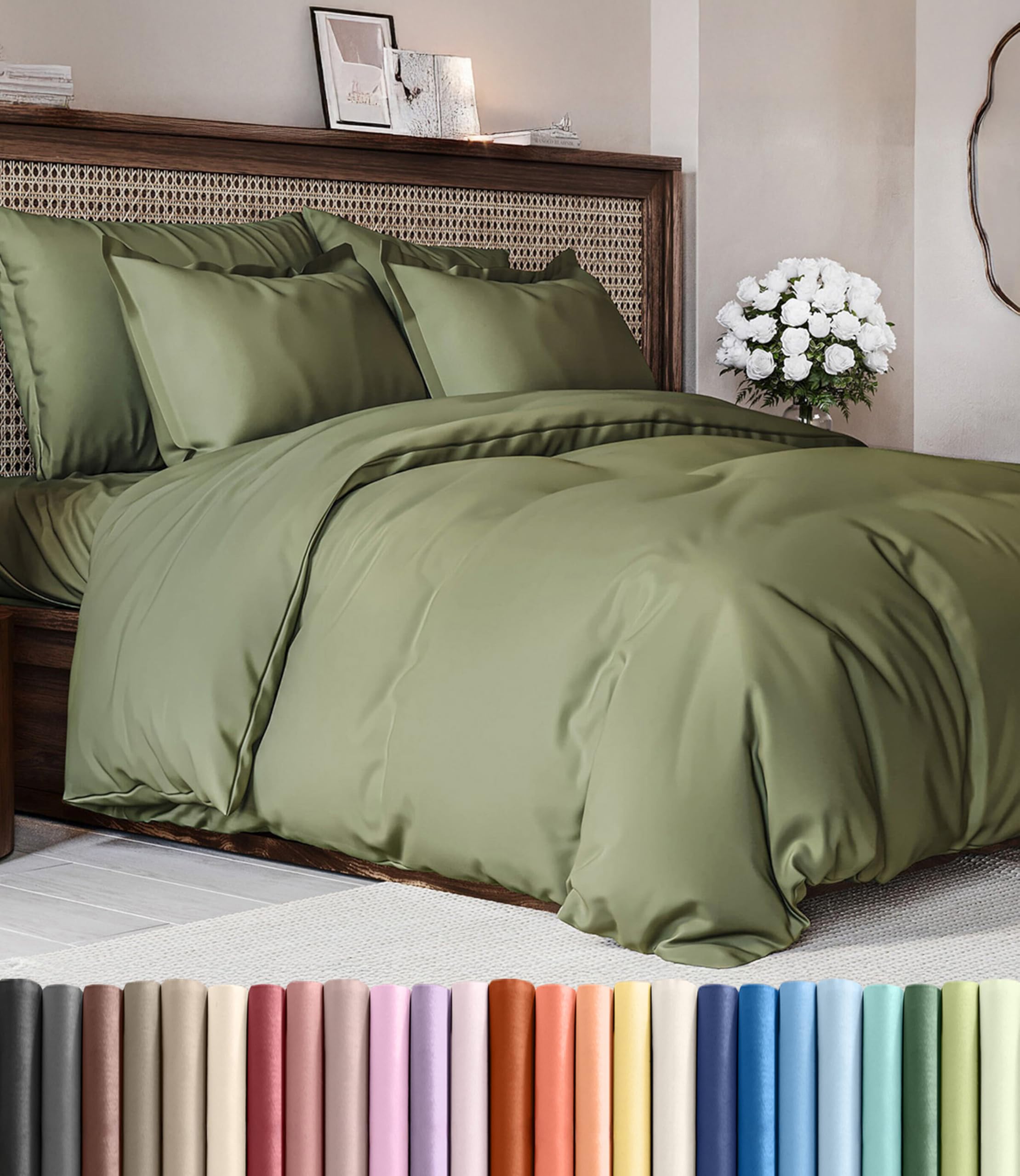 Duvet Cover Queen Size - Soft 3 Piece Set with Zipper Closure - Sage Green