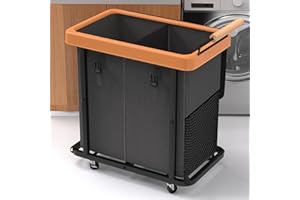 KUNLABORI 190L (50 Gal) Extra Large Fashion Laundry Hamper 2 Section with Lid, Rolling Laundry Basket Hamper with Handle, Laundry Organizer Storage Cart with Sturdy Metal Frame for Laundry Room, Hotel, black