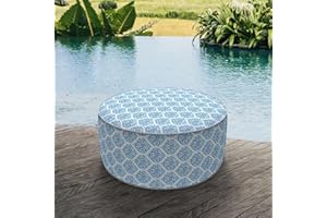 DYTXIII Inflatable Ottoman for Outdoor/Indoor Use,Portable Foot Stool with Handle,Water Repellent Footrest Pouf Ottoman Suitable for Patio,Camping,Deck and Travel(D31 x H14,Celadon Geometric)