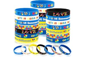 JUNEBRUSHS 42pcs Autism Awareness Silicone Bracelets Colorful Puzzle Pieces Inspirational Rubber Wristbands Accessories for Kids Adults Autism Awareness Party Decorations Gift Supplies (7 Designs)