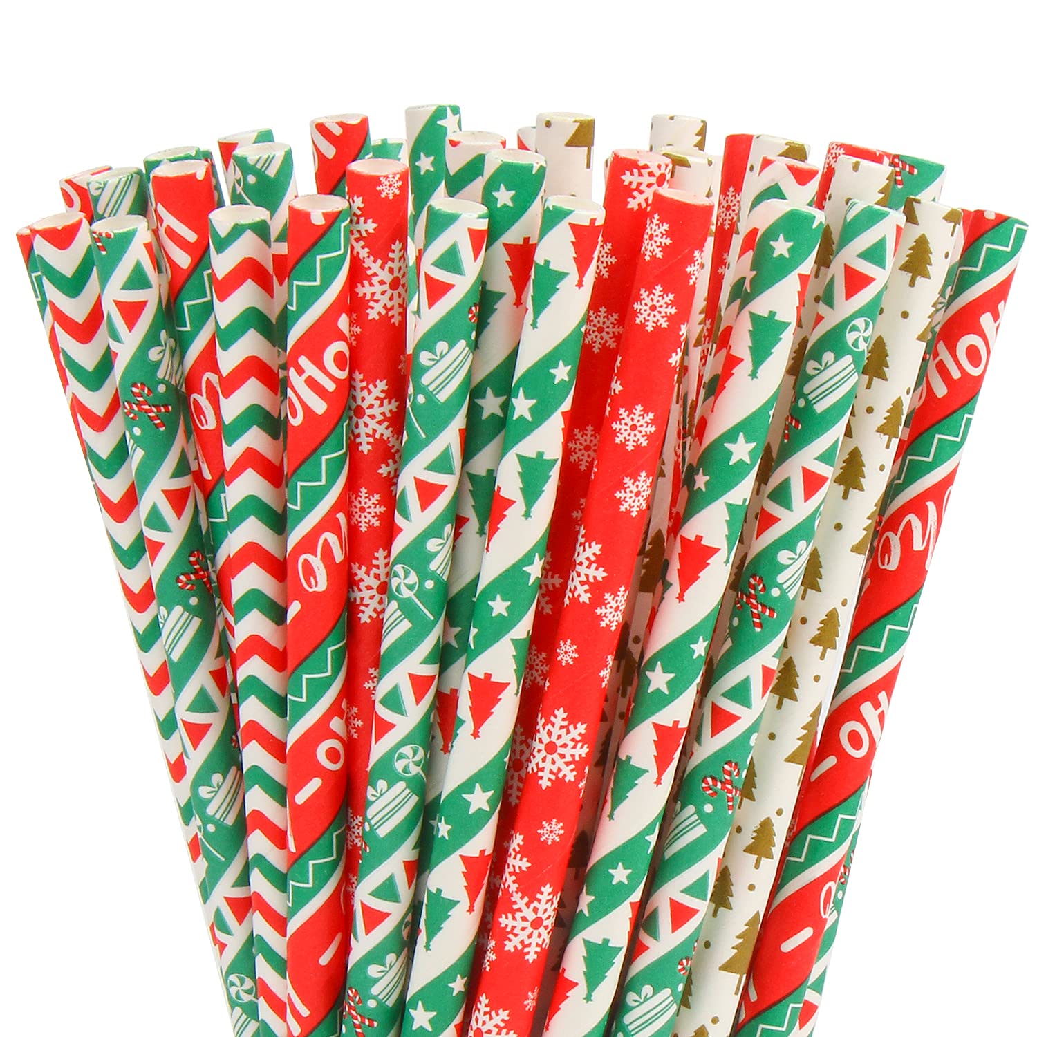 VEYLIN 150 PCS Christmas Paper Straws, Biodegradable Paper Straws for Birthday, Wedding, Baby Shower Party Supplies,