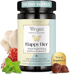 Winged Wellness Happy Her Mood Gummies - Daily Mood Enhancer Support Supplement for Women - Vitamin D with Saffron, Lemon Bal