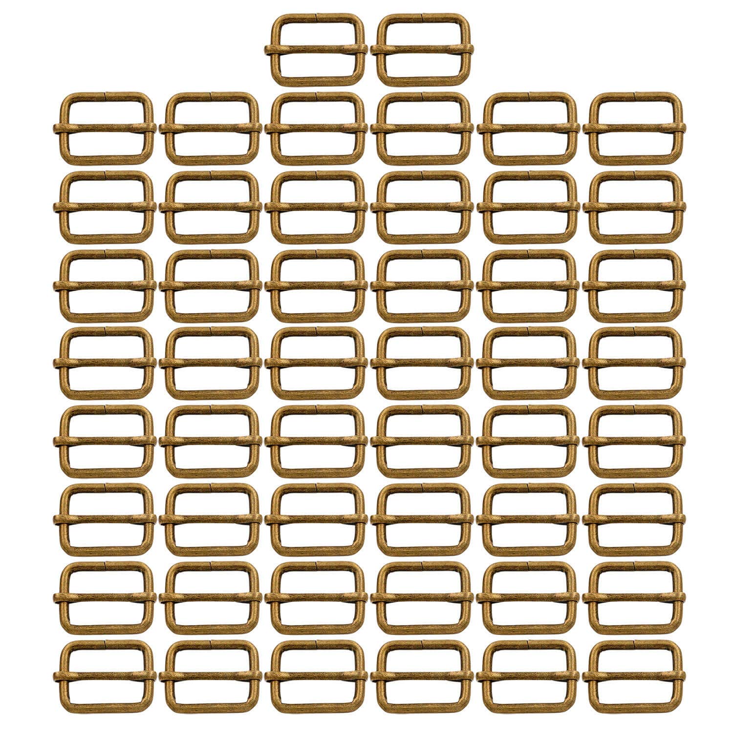 BIKICOCO Metal Slide Adjuster Buckle Tri-Glides with Movable Center Bar, for Straps, 3/4 x 5/8 Inch, Bronze, Pack of 50