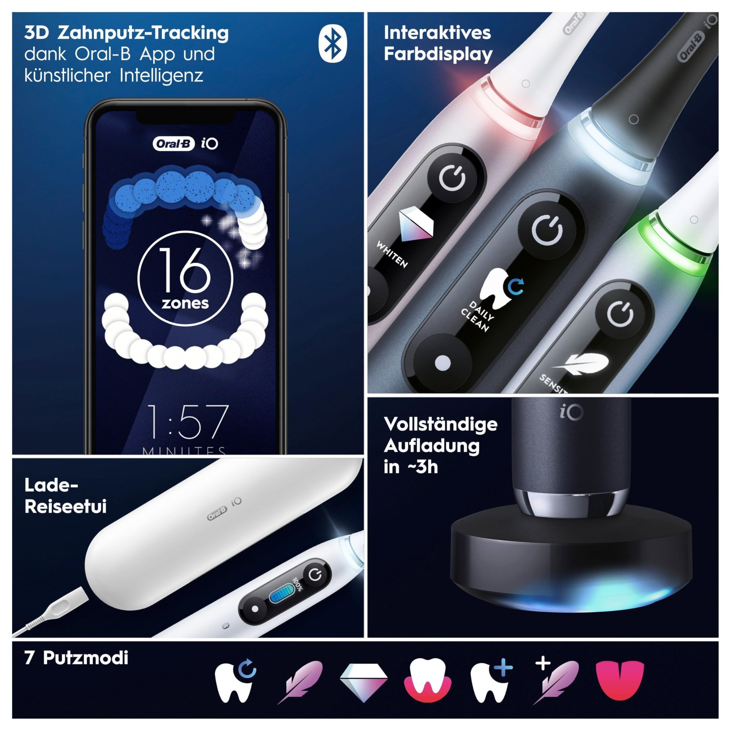 Oral-B iO Series 9 Elektrische Zahnbürste, Doppelpack — Electric Toothbrush, Inkl. 4 Aufsteckbürsten, Lade-Reise-Etui, Schnellladestation — 7 Modi für Zahnpflege, Designed by Braun, Schwarz und Rosa