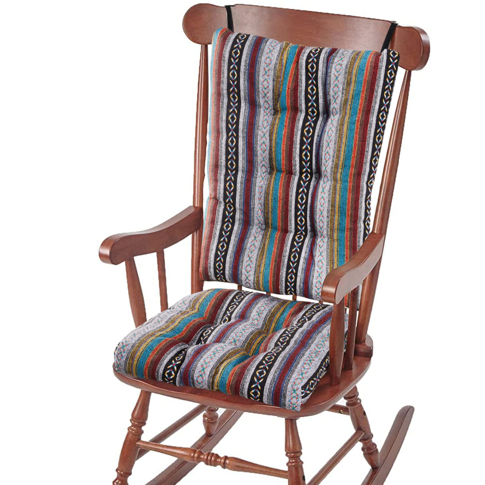 Photo 1 of Big Hippo Rocking Chair Cushions, Soft Thicken Rocking Chair Cushion Set, Comfy Chair Cushion Pad with Ties for Outdoor Indoor Home Office (Luxurious Stripe Style)