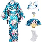 Japanese Kimono for Women Geisha Costume Asian Dress Anime Costume Yukata Kimono Robe Mask Hand Fan Socks 5pc