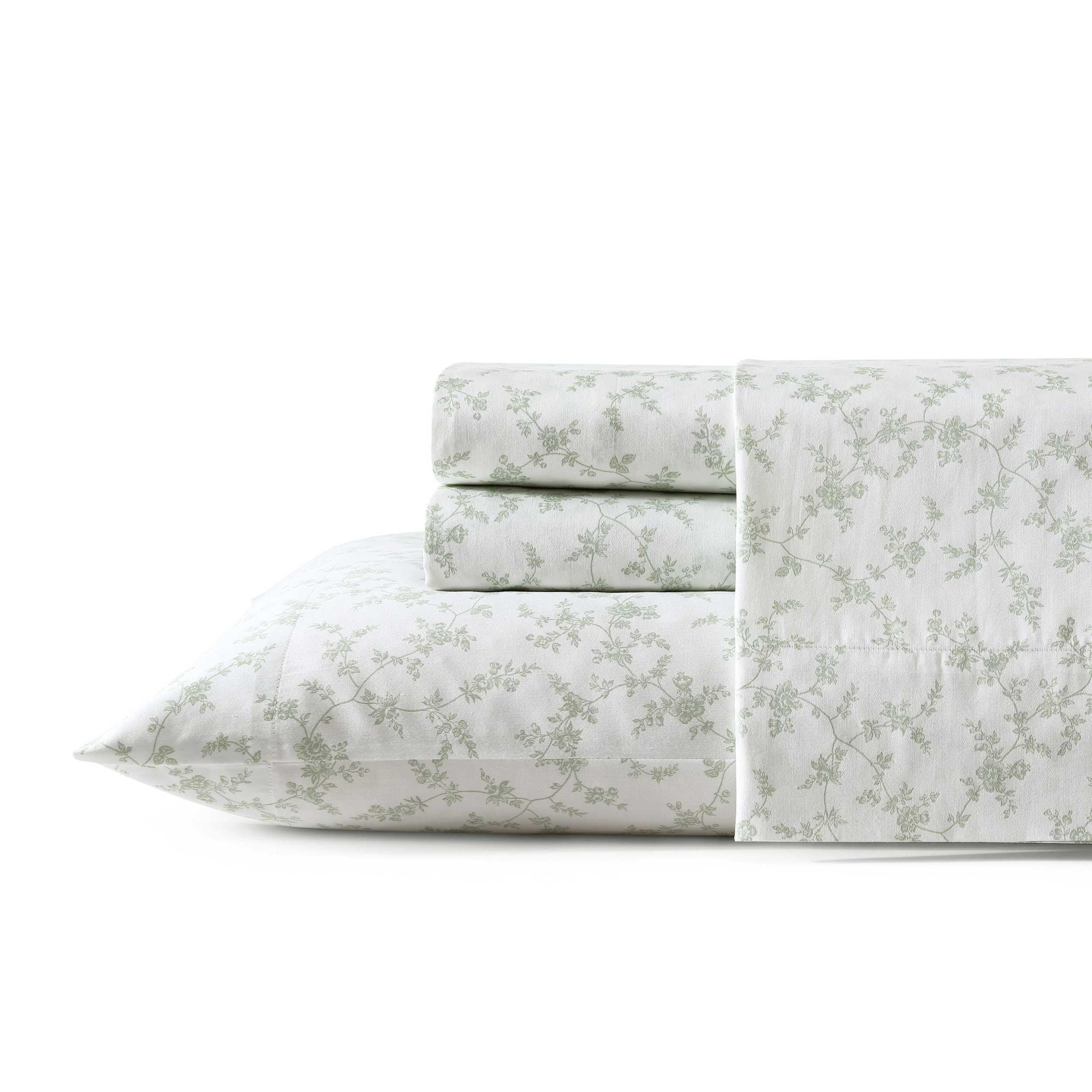 Photo 1 of Laura Ashley - King Sheet Set, Buttery-Soft Bed Sheets with a Naturally Silky Smooth Cotton Sateen Lightweight Feel - Matching Pillowcases & Fitted Sheet (Fiona Green)