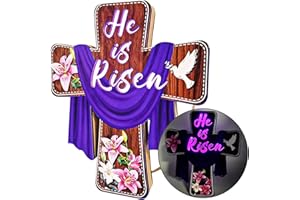 YULEGLOWIX Easter Decorations Door Sign He is Risen Religious Cross Signs Wooden Hanging Christian Lily Flowers Easter Party Supplies Wood Jesus Hanger for Farmhouse Front Door Porch Wall Window Decor