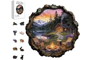 200pcs Wooden Puzzles for Adults Cabin and Sunset Theme Wooden Jigsaw Puzzles with Unique Animal Shaped Pieces Colorful Chall