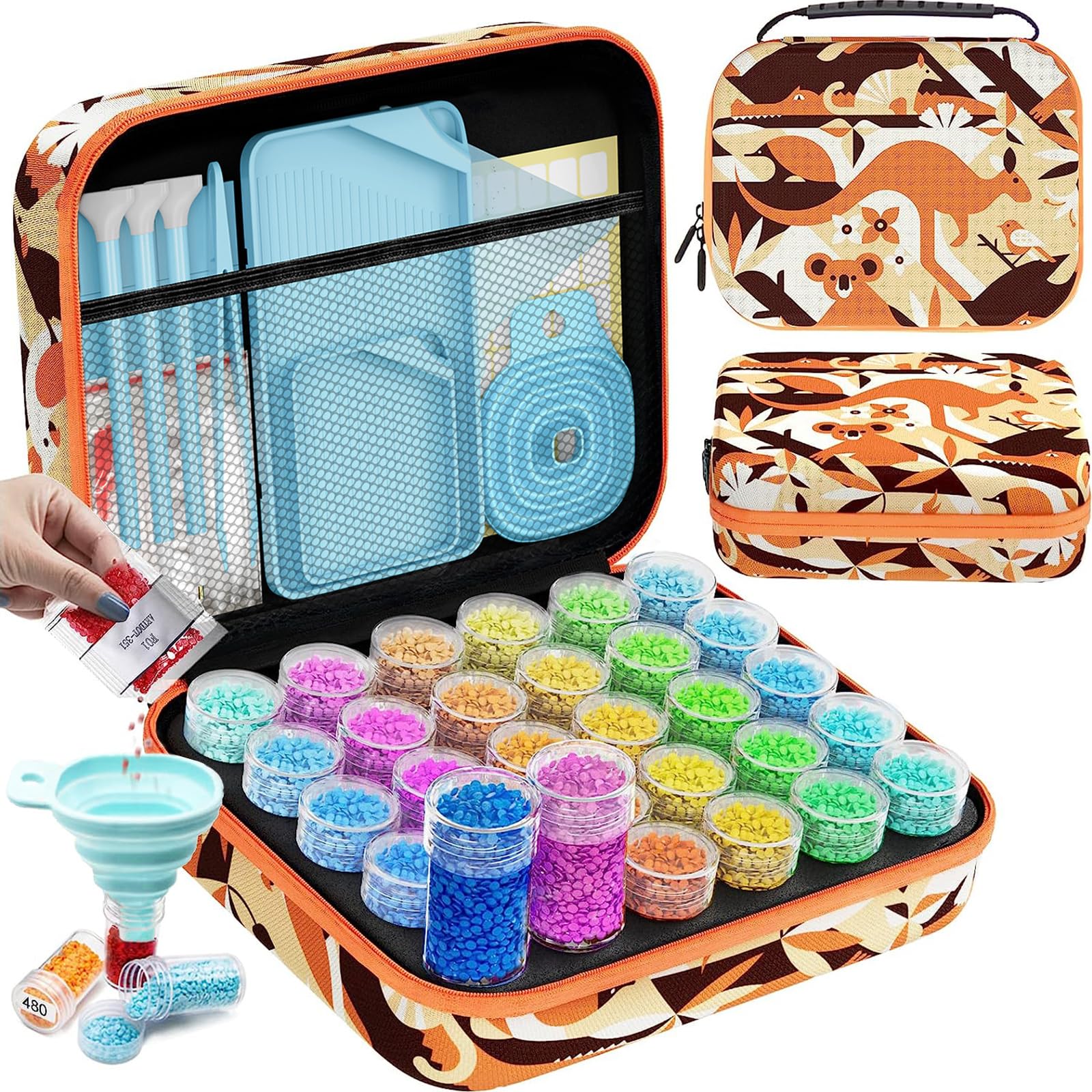 ARTDOT 5D Diamond Art Storage Boxes with 30 Slots, 71pcs Diamond Painting Accessories and Tools Kits with Pens for Adults(Orange)