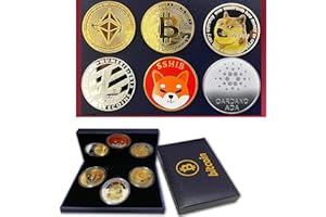 DGBTCART Gold Plated Physical Bitcoin Coin (BTC) - Ethereum (ETH) Shiba Inu (SHIB) Binance(BNB) Polkadot (DOT) Dogecoin (Doge) Commemorative Coin - Blockchain Crypto Coin Set Display