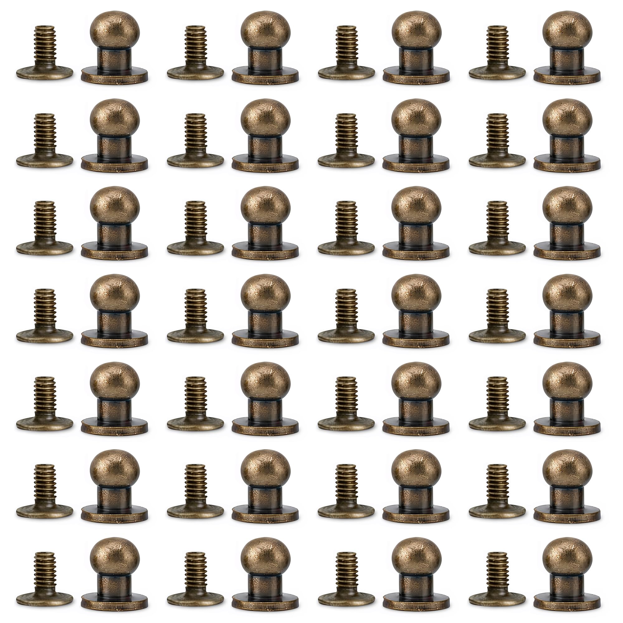 Trimming Shop Round Head Screw Rivets Sam Browne Studs, 8mm Brass Metal Stud for Leathercraft, Bags, Belts & DIY Projects, Decorative Screw Back Studs, Pack of 50, Bronze