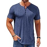 COOFANDY Mens Henley Shirts Short Sleeve Casual T Shirt Plain Slim Fit Henley Stylish Summer Tee Shirts with Pocket