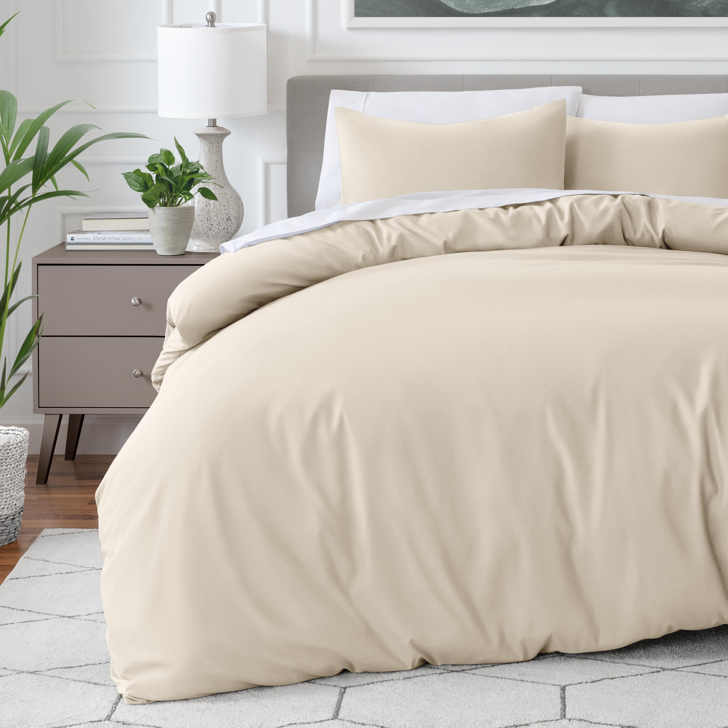 Bare Home Duvet Cover Set Double Size - Premium 1800 Ultra-Soft Duvet Cover Set - Lightweight - Cooling Duvet Cover - Bed Duvet Cover with 2 Pillowcases (Double, Sand)