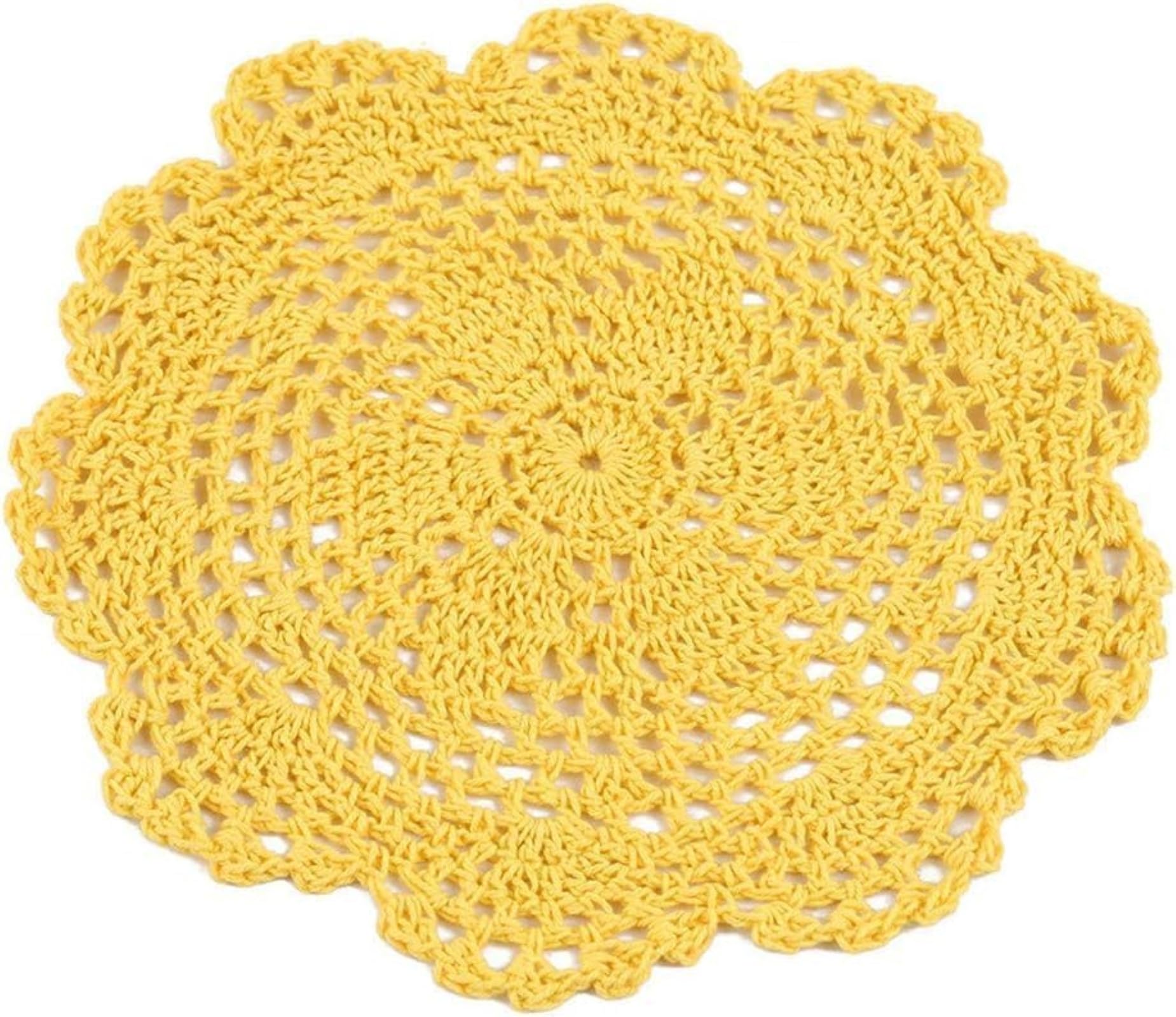 Round Yellow Cotton Blend Hand Crochet Floral Lace Doilies Place Mats Kitchen and Kitchen Table
