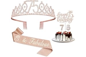 JUESLY 75th Birthday Decorations for Women Including Sash, Crown/Tiara, Candles and Cake Topper, Rose Gold 75 Birthday Gifts Party Favor Supplies