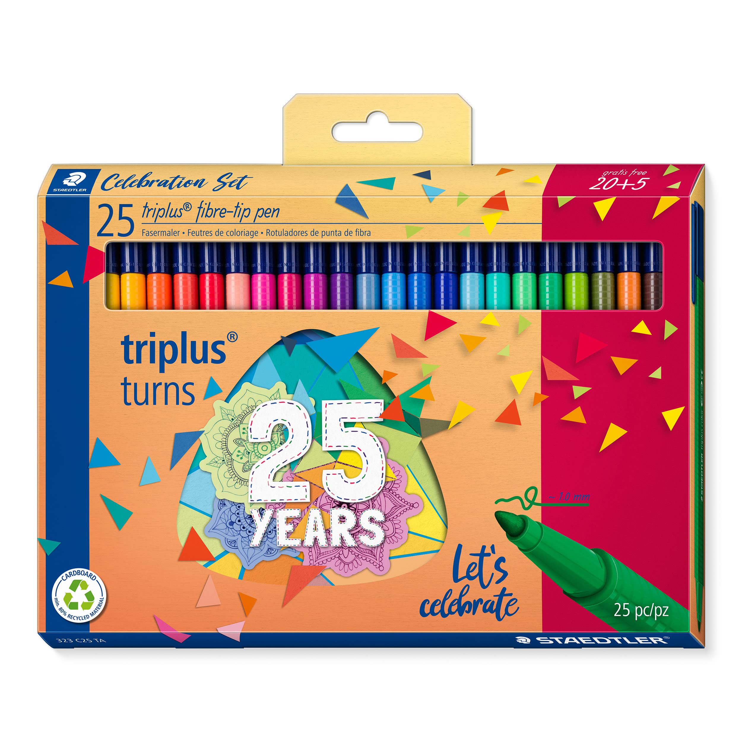 STAEDTLER 323 C25 TA Triplus Colour Limited Edition Fibre-Tip Pens, 1.0mm - Assorted Colours (Pack of 20 + 5 FREE)