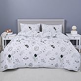 MAG 3Pcs White Space Duvet Cover,Space Bedding,Galaxy Duvet Cover,for Toddlers Kids,Boys Teens and Girls,no Comforter,Microfiber(Black and White, Queen)
