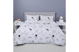 MAG 3Pcs White and White Space Duvet Cover Full,Space Bedding,Galaxy Duvet Cover Set,for Toddlers Kids,Boys Teens and Girls,Soft Microfiber,no Comforter Inside.