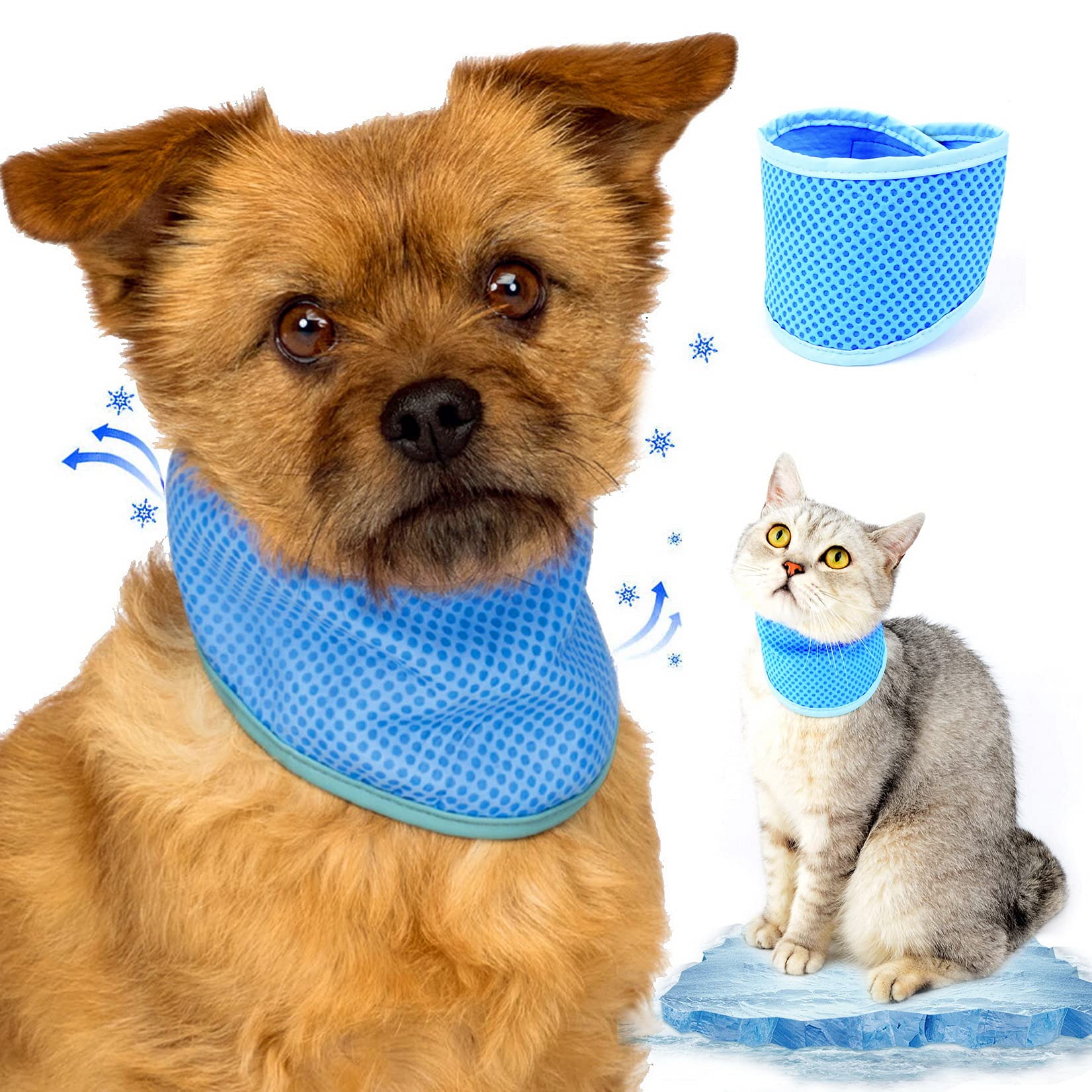 Zunea Dog Cooling Collar Bandana for Small Medium Dogs Summer Chill Out Neck Wrap Breathable Instant Cooling Scarf Lightweight Pet Dogs Cats Neckerchief for Puppy Pug Blue XL