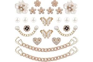 WAQYGZO 24 Pcs Bling Shoe Charms for Women, Flower Pearl Shoes Decoration Charms for Clog Rhinestone Shoes Chain Charm Cute Shoe Charms DIY Shoe Accessories for Birthday Party