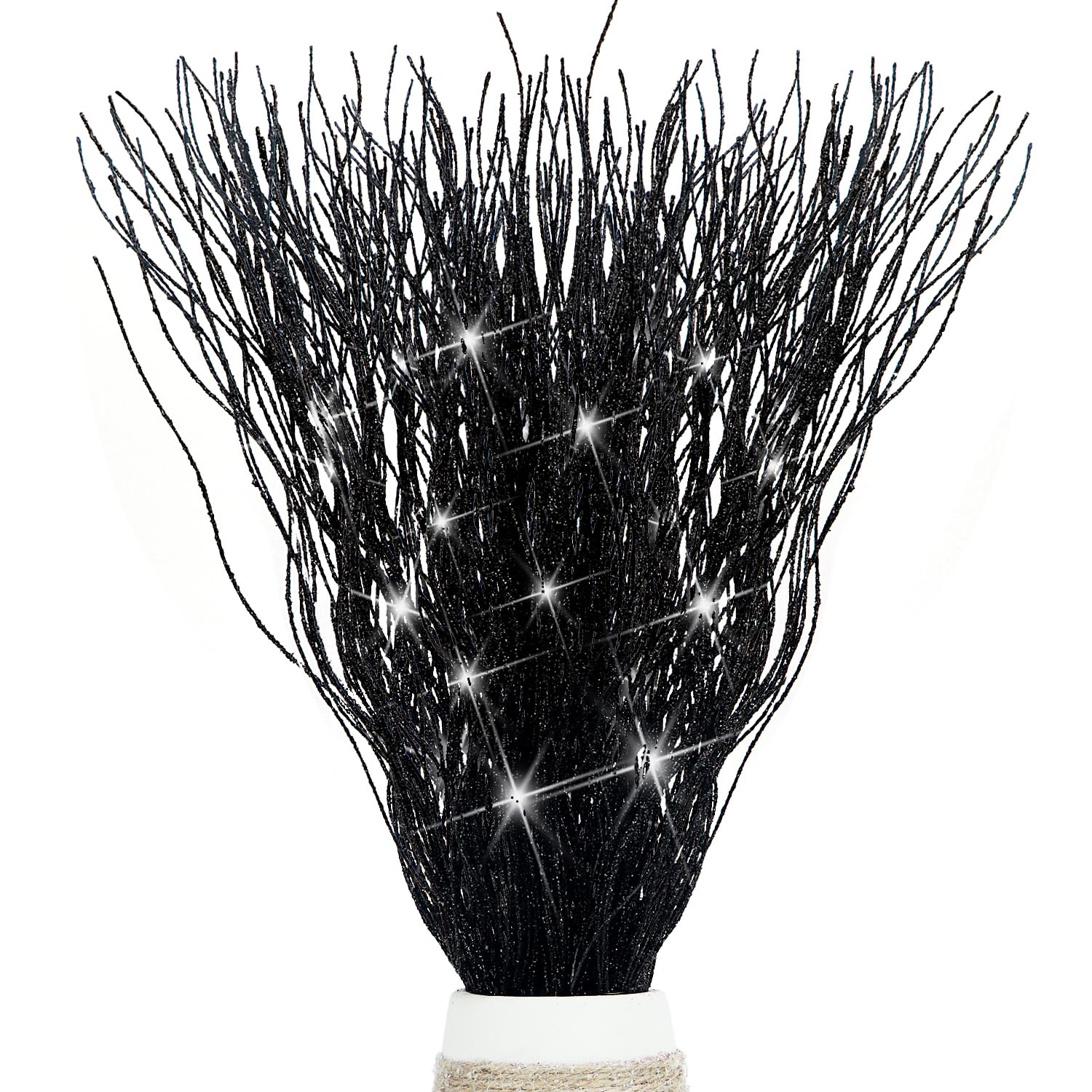 Photo 1 of 10 PCS Glitter Christmas Picks Sprays Sparkle Curly Ting Branches Decorative Sticks Stems Artificial Curly Wispy Willow Twigs for Christmas Tree Vase Fillers Crafts Garland Home Decor (Black, 10)