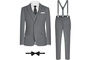 BOLADA Boys' Formal Suit Set, with Suspenders, Adjustable Waist