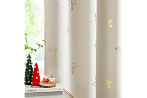 Jubilantex Ivory Gold Butterfly Blackout Curtains with Black Layer Thermal Insulated Window Curtains Grommet Top for Bedroom Girls Room,52x63,2 Panels