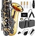 Fesley Saxophone E Flat Alto Saxophone: Saxofón Alto for Professional, Sax for Beginners & Students, Saxophones with Reeds, Neck Strap, Sax Case & Portable Cleaning Kit, Black & Gold