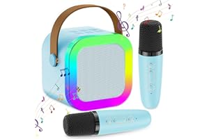 DYETUNY Karaoke Machine for Kids, Portable Bluetooth Speaker with Wireless Microphone, Clear & Loud Sound, Kids Toys Gifts for Girls 4, 5, 6, 7, 8, 9, 10 +Year Old (Blue 2Mic)