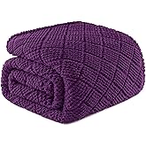 Whale Flotilla Fuzzy Fleece Queen Size Blanket for Bed, Soft Fluffy Jacquard Waffle Blankets for All Season, Lightweight and Warm, 90x90 Inch, Purple