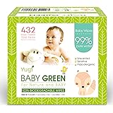 Baby Green Biodegradable Baby Wipes Unscented – (6 Packs of 72) 432 – compostable 99% Pure Water Plastic FREE Moist Newborn D