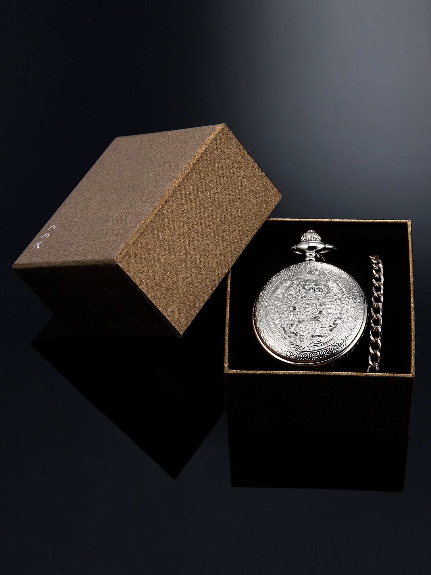Men's Quartz Pocket Watch with Black Dial and Chain