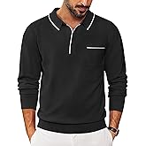 COOFANDY Mens Knit Polo Long Sleeve Collared Sweater Polo Business Casual Polos with Pocket