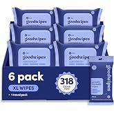 goodwipes Flushable Wipes - Cedar, 318 Wipes (6 Pack + 1 Travel Size) | Septic Safe, Extra Large, Adult Wet Wipes, Bathroom Essentials, Women and Men