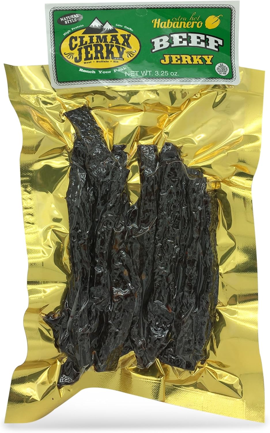 Climax Jerky Best Premium Thin Cut 3.25 OZ. Oven Roasted Juicy and Delicious Extra HOT Habanero Beef Jerky from Colorado USA - Wood Smoked with Hickory Wood Buy Multiple Packs and Save!