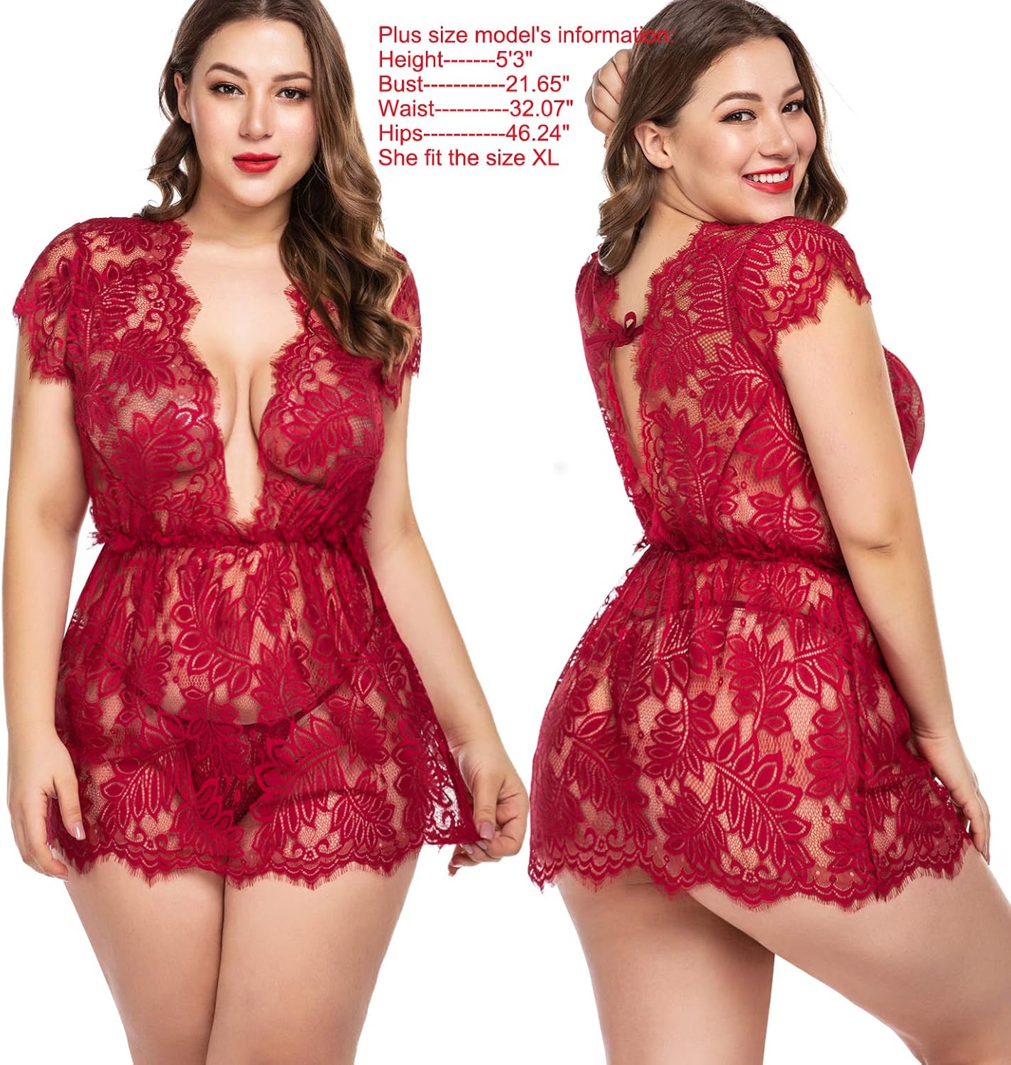 Avidlove Women Sexy Lingerie Eyelash Lace Babydoll Deep V Nightwear Mesh Sheer Chemises: Clothing